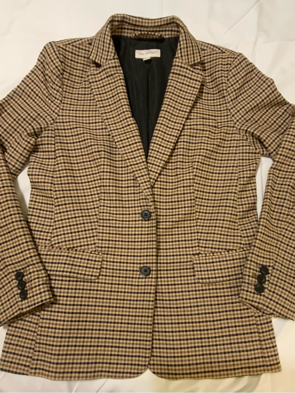 Free Assembly Beige Houndstooth Relaxed Fit Blazer Heavyweight Size S - Picture 2 of 7
